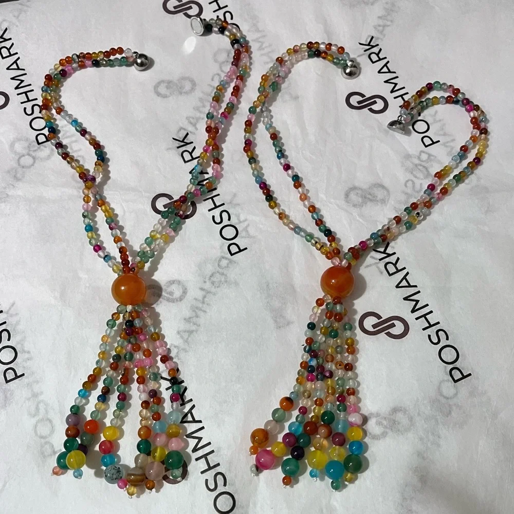 PEDOBO PRE-LOVED MAGNETIC 2 CURTAIN TIEBACKS AGATE BEADS CURTAIN/DRAPE TIES